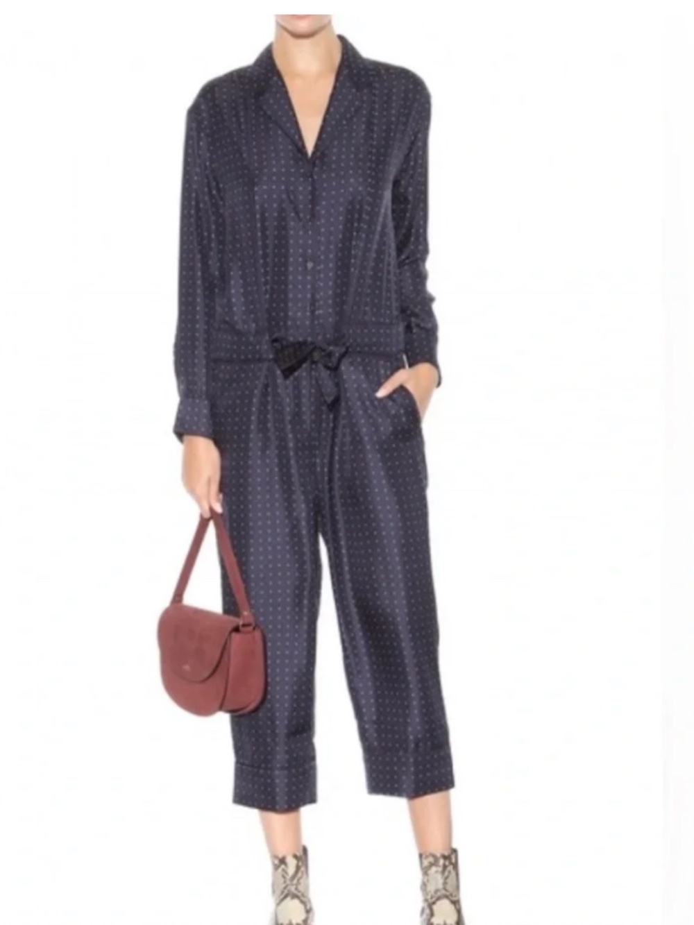 Rag & Bone Navy Polka Dot Silk Arthur Jumpsuit - 00